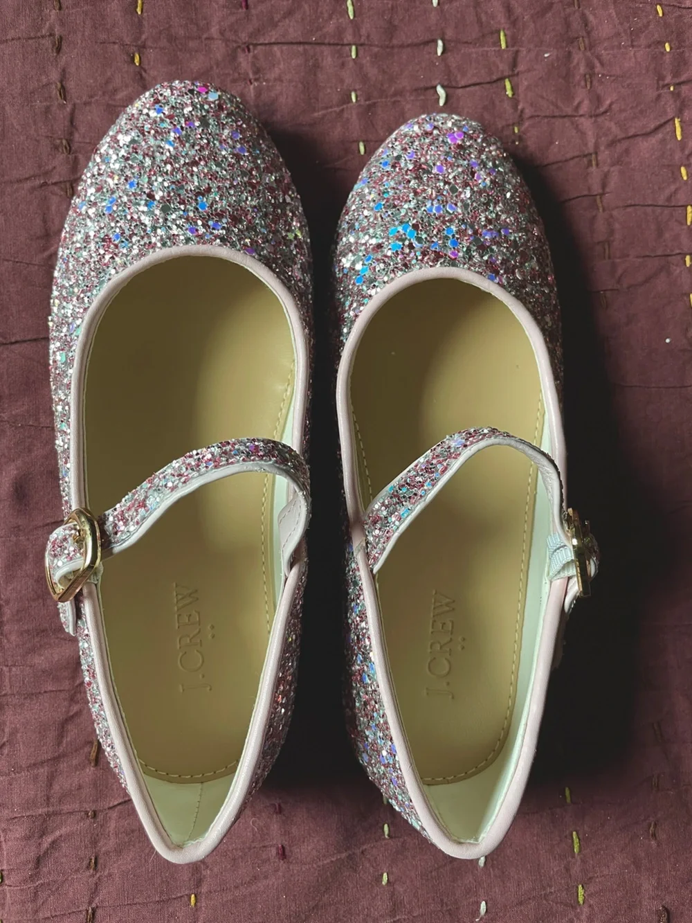 Crewcuts Pink Glitter Mary Jane Shoes with Gold Buckle